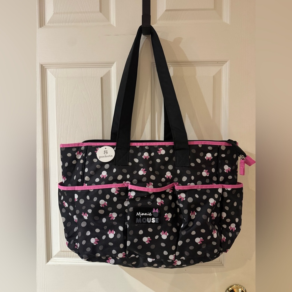 Disney Baby Minnie Mouse Diaper Bag  8 pockets Travel Tote Blk Pink